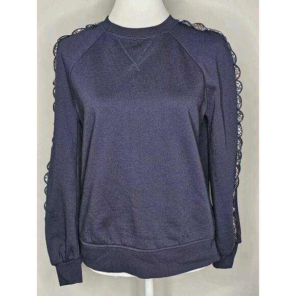 Boden Sweaters - Boden Navy Women’s Sweatshirt Ruffle Sleeves Floral Design - Size 6